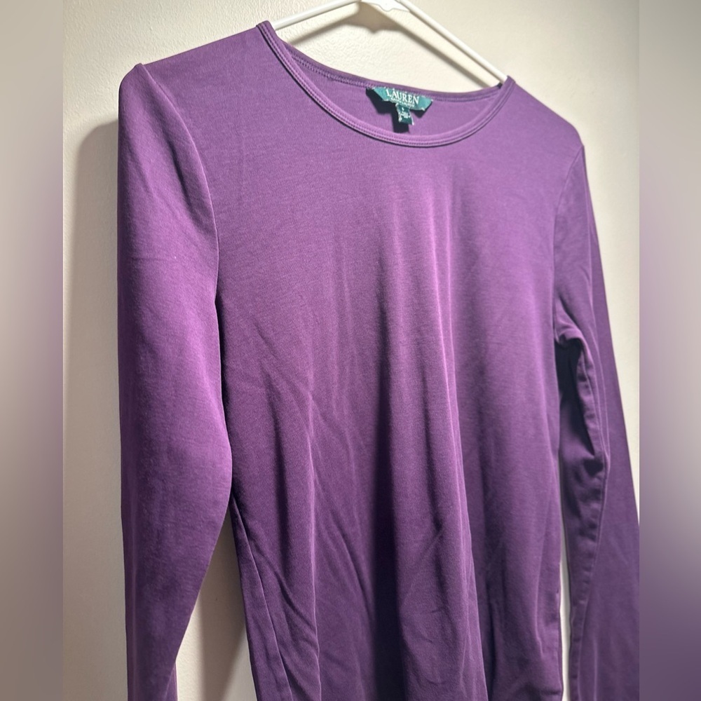 FREE* Lauren Ralph Lauren Purple Long Sleeve Top 93%Cotton Signature Corner L - Picture 5 of 16